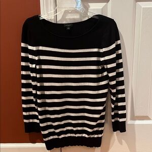 Ann Taylor Black and White Striped Crew Neck Sweater